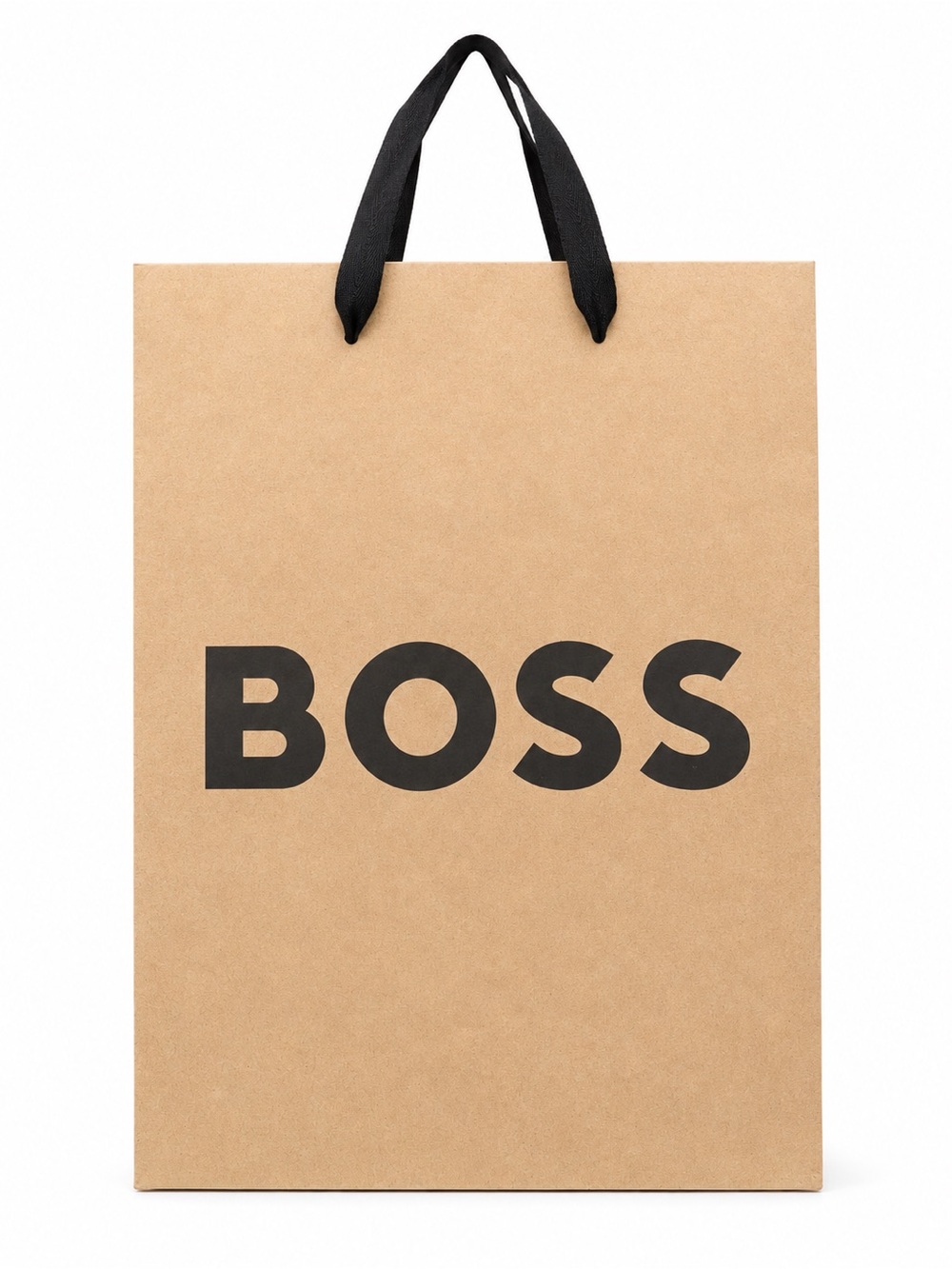 BOSS Men's Paper Tote Bag in Brown with Black Handles Gift bag